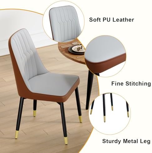 Wood Dining Table Set for 6｜ 42" Round to 54" Oval Dining Table Set for 6｜Wood Extendable Dining Room Table with Thick Cushion PU Chairs｜Stable and Sturdy｜Space Saving｜Easy Assembly