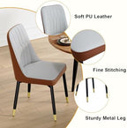 Wood Dining Table Set for 6｜ 42" Round to 54" Oval Dining Table Set for 6｜Wood Extendable Dining Room Table with Thick Cushion PU Chairs｜Stable and Sturdy｜Space Saving｜Easy Assembly