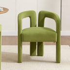 Modern Velvet Dining Chairs Set of 1, Mid Century Modern Upholstered Accent Chair with Curved Backrest and Armrests, Round Thick Cushion Kitchen Chair with Metal Legs (1pcs Velvet Green)