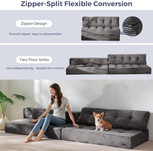 MAXYOYO Folding Sofa Bed, Convertible Chair Bed with Pillow | Portable 4 in 1 Fold Out Chair to Floor Bed, Versatile Floor Sofa Couch for Living Room Bedroom, Dark Grey, Double