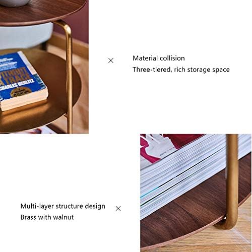 Telephone Table, End Table,Black Walnut Stainless Steel Titanium-Plated Side Table,Multi-Functional Small Side Table,Sofa Side Table,Telephone Desk,3-Layer Coffee Table