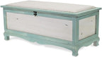 Pemberly Row Shabby-Chic Wood Bench Chest, Seafoam Green & Off White Finish, Cushioned Seat with Hinged Lift-Up Storage, Handcrafted Bedroom or Entryway Seating Organizer, Fully Assembled
