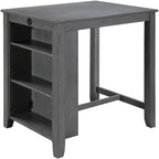 Lilola Home Graham 3-Piece Gray Finish Small Space Counter Height Dining Set with USB Charging Ports, Storage Shelves, and 2 Upholstered Chairs — Space-Saving Table & Chair Set for Apartments