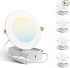 Amico 4 Pack 4 Inch 5CCT Ultra-Thin LED Recessed Dimmable Ceiling Light with Junction Box, 2700K/3000K/3500K/4000K/5000K Selectable, 10W Eqv 60W, 800Lumens, High Brightness Downlight - ETL&FCC