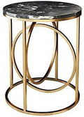 Telephone Table, Marble Side Table Round Coffee Table Telephone Table for Living Room Bedroom,Golden Wrought Iron Base,40x60CM (Color:Black)