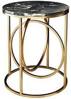 Telephone Table, Marble Side Table Round Coffee Table Telephone Table for Living Room Bedroom,Golden Wrought Iron Base,40x60CM (Color:Black)