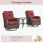 Belord Patio Wicker Chairs Swivel Rocker,Outdoor Patio Furniture Set with Rattan Side Table, All Weather Conversation Set for Porch Poolside Balcony, Brown Wicker/Red