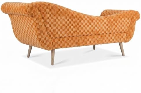 ERYE Upholstered Left Facing Chaise Lounge Chair W/Scroll Arms and Wood Legs, Elegant Chaise Lounge Square Pattern Accent Recliner Lounger Sofa for Living Room Bedroom