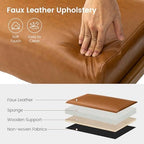Glitzhome 15.5"(H) Footrest Stool, Leatherette Ottoman, Accent Padded Sofa Foot Stool for Accent Chair, Wood Frame Foot Rest Ottoman for Living Room, Bedroom, Yellowish-Brown