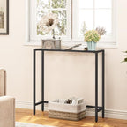 HOOBRO 29.5" Narrow Console Table, Modern Sofa Table Behind Couch Table | Tempered Glass Entryway Table, Small Side Table for Entrance, Living Room, Foyer, Hallway, Bedroom, Black BK07XG01