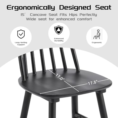 Black Dining Chairs Set of 6, Farmhouse Windsor Spindle Back | 17.5" Wide Seat, Solid Wood, Armless Design, Mid Century Modern, Kitchen & Dining Room Chairs, Easy Assembly