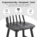 Black Dining Chairs Set of 6, Farmhouse Windsor Spindle Back | 17.5" Wide Seat, Solid Wood, Armless Design, Mid Century Modern, Kitchen & Dining Room Chairs, Easy Assembly