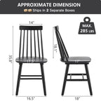 Black Dining Chairs Set of 6, Farmhouse Windsor Spindle Back | 17.5" Wide Seat, Solid Wood, Armless Design, Mid Century Modern, Kitchen & Dining Room Chairs, Easy Assembly