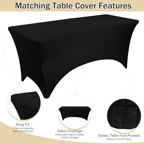 1 Set 6 FT Rectangle Folding Table with Carrying Handle, Lightweight Fold-in-Half Utility Table, with Matching Black Stretch Spandex Covers, Ideal for Weddings, Parties, Camping, Banquets, Crafts