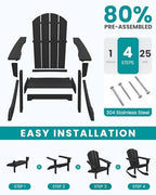 SERWALL Outdoor HDPE Adirondack Rocking Chairs, All-Weather, Black, 2PCS | The rocking chair features safe rocking design, ergnomic structure and all-weather HDPE frame for lasting outdoor use