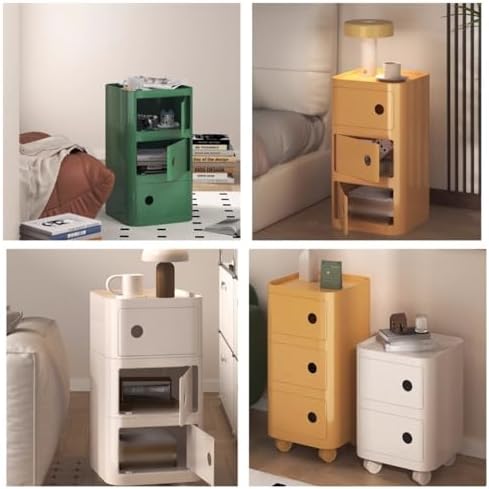 Movable Square Nightstand, Plastic Side Table with Universal Wheels, Multifunctional Side for Bathroom, Office and Living Room(Light-Green,3tiers)