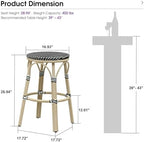 PURPLE LEAF Bar Stools 29" Round French Set of 2 Backless, Black | White Finish, Fade-Resistant Rattan Weave, Weather-Resistant Aluminum, Rustproof, Stackable Design, Wipe-Clean, No Assembly