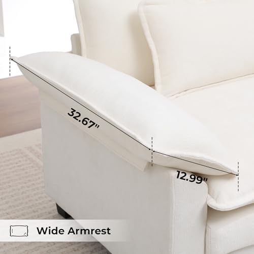 Modern Oversized Accent Chair,44" Chenille Upholstered Armchair with Deep Seat,Comfy Accent Chair Reading Chairs Cloud Sofa Chair for Living Room Bedroom Apartment White