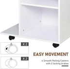 23.5" W x 15.75" D x 27" H White End Table, Side Table, Mobile Printer Table with Storage Shelf, Rolling Printer Cart with Wheels for Home Office, Stand for Heat Press Mini Fridge (White)