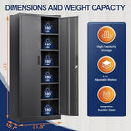 BESFUR Metal Storage Cabinet with 2 Doors and 5 Adjustable Shelves Garage Storage Cabinet with Lock 71" Office Storage Cabinets Locking Cabinets for Garage Office Shop Home (Black)