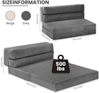 JUIKURY Folding Sofa Bed, Convertible Sleeper Chair with Pilow Foldable Matress, 2 in 1 Pull Out Loveseat Sofa Portable Fold Out Chair Bed Floor Couch Lounge for Living Room Bedroom (Grey, Full)
