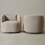 KINWELL 34" W Boucle Swivel Barrel Chairs with Pillow Set of 2, Taupe | No Assembly Round Sherpa Upholstered Armchairs Accent Chairs Single Sofa Chairs with Toss Pillow for Living Room and Bedroom
