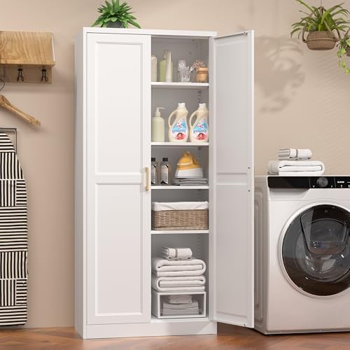 71" Tall Metal Kitchen Pantry Cabinet, Storage Cabinet with Doors | Kitchen Cabinet with 4 Adjustable Shelves, Food Pantry Cabinet, Cupboard for Kitchen,Dining Room, Living Room, Office, School