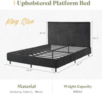AMERLIFE King Bed Frame, Upholstered Metal Platform Bed, Black