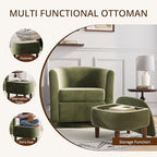 360° Swivel Accent Chair with Storage Ottoman Set of 2 | Small Modern Velvet Barrel Chair, Upholstered Armchair with Footrest for Living Room/Reading/Bedroom, Green