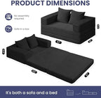 Convertible Sofa Bed, 4-in-1 Loveseat with Removable Armrests Backrest, Corduroy Futon Couch Bed with Pillow, Foldable Mattress Sleeper Sofa for Living Room Bedroom Small Place (Black)