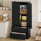 BORNOON Pantry Organizers and Storage Cabinet, 71” Barn Door White Kitchen Cabinet with Drawers and Adjustable Shelf, Tall Pantry for Kitchen, Dining Room, Living Room. Bathroom and Office