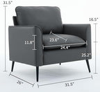 YISHENG Mid-Century Modern Living Room Accent Chairs Set of 2 - Oversized Faux Leather Armchairs with Removable Cushions & Metal Legs, Comfortable Sofas for Office/Lounge/Bedroom/Reception,Gray