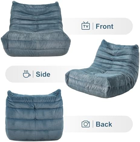 Hobestluk Big Bean Bag Chairs for Adults Fireside BeanBag Couch Togo Sofa | Ergonomic Design,Memory Foam,No Assembly,Faux Fur Fireside Lounge Floor Chair Back Support Bedroom | Bluegrey Plush Single