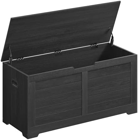 VASAGLE Storage Chest, 39.4 Inches Width Bench with 2 Safety Hinges | Farmhouse Style, for Entryway, Bedroom, Living Room, Charcoal Gray, SOFIE Collection ULSB061B01