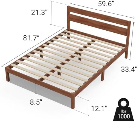 LIFEMENT Queen Bed Frame with Headboard Classic Wood Platform, Noise Free, Under Bed Storage, No Box Spring Needed, Easy Assembly, Cherry