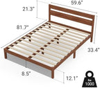 LIFEMENT Queen Bed Frame with Headboard Classic Wood Platform, Noise Free, Under Bed Storage, No Box Spring Needed, Easy Assembly, Cherry