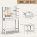 Vanity Desk with LED Mirror, 3 Lighting Modes and Chair | Small Makeup Vanity Table Set with Drawers, Dressing Table with Power Outlet for Girls Bedroom, White