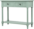 Bellemave Console Table with 2 Drawers & Bottom Shelf, Retro Entryway Table with Storage & Turned Roman Legs, Solid Wood Sofa Tables for Entrance, Hallway, Living Room (Green/35)