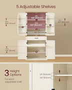 VASAGLE Pantry Cabinet, Freestanding Tall Cupboard with a Drawer | 15.8 x 31.5 x 70.3 Inches, 2 Cabinets, 4 Adjustable Shelves, Rustic White and Honey Brown, LIRY Collection UBBK364W01
