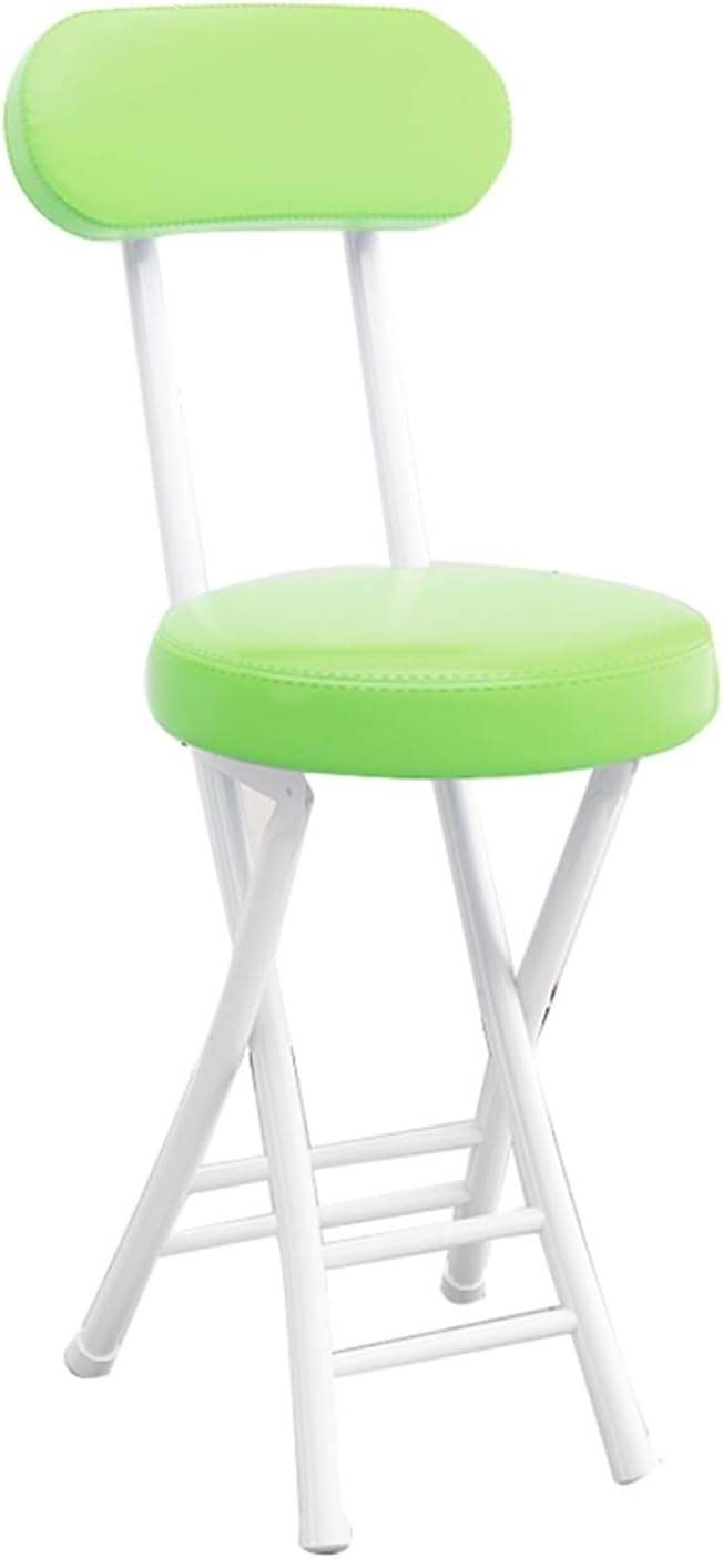 Folding Stool with Backrest, Cushioned Padded Leather Round Portable Foldable Bar Stool Chair for Kitchen(Green)