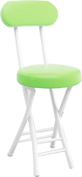 Folding Stool with Backrest, Cushioned Padded Leather Round Portable Foldable Bar Stool Chair for Kitchen(Green)