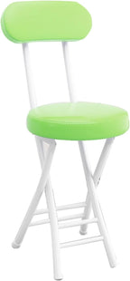 Folding Stool with Backrest, Cushioned Padded Leather Round Portable Foldable Bar Stool Chair for Kitchen(Green)