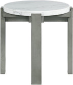 Pemberly Row Contemporary Round End Table, 24 in x 24 in x 24 in, Gray Base with White Natural Marble Top, Solid Wood Legs, Circular Design, Modern Transitional Style for Living Room or Bedroom