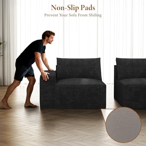 Vesgantti 114" L Shaped Couch, Deep Seat Sectional Sofa, Black | Oversized 3 Seater Modular Couch with Ottoman, Cloud Sofa for Living Room, No Assembly Required, Free Combination, Chenille