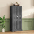 ChooChoo 51" H Bathroom Floor Cabinet with Drawers and Adjustable Shelves | Bathroom Storage Cabinet, Freestanding Kitchen Pantry Cupboard with 4 Doors for Living Room, Black