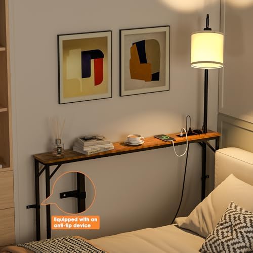 keomaisyto Skinny Sofa Table with Outlet & 3-Color Light, Console Table | 48.1" Behind Couch Table with 3 Color Temperatures Led Bulb, Narrow Console Table for Living Room, Bedroom, Entryway, Hallway