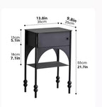 Black Side Table with Drawer, Wrought Iron Nightstand, 2-Tier End Table, Narrow Cabinet for Bedroom，Living Room, Office
