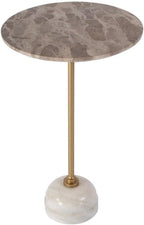 Beaumont Lane Transitional Round Marble and Iron Side Table, Beige Tiger Marble Top, Gold Stem Pedestal Base, White Marble Finish, 16 in Diameter, 25.5 in Height, Living Room or Bedroom Decor