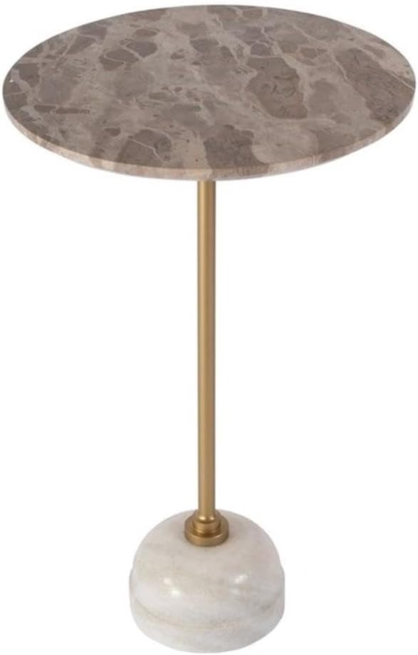 Beaumont Lane Transitional Round Marble and Iron Side Table, Beige Tiger Marble Top, Gold Stem Pedestal Base, White Marble Finish, 16 in Diameter, 25.5 in Height, Living Room or Bedroom Decor