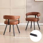 LukeAlon PU Leather Dining Chairs Set of 4, Simple Upholstered Side Chair with Padded Open Barrel Back Modern Guest Chair with Black Metal Legs for Kitchen Dining Room, Brown